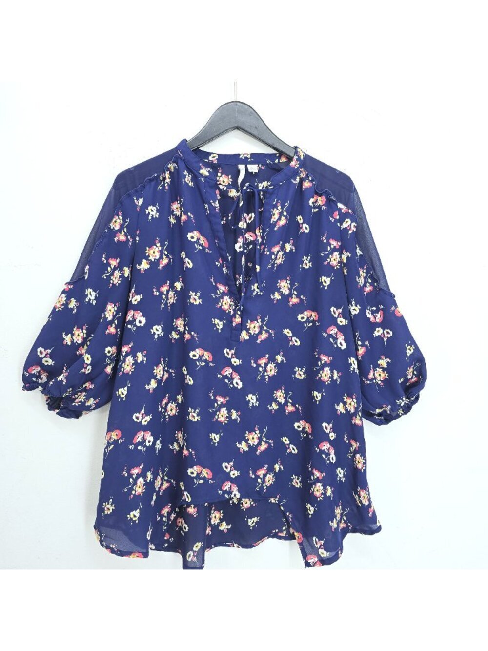 LC Lauren Conrad Navy Blue Boho Ditsy Floral Flowy Top Women Size L